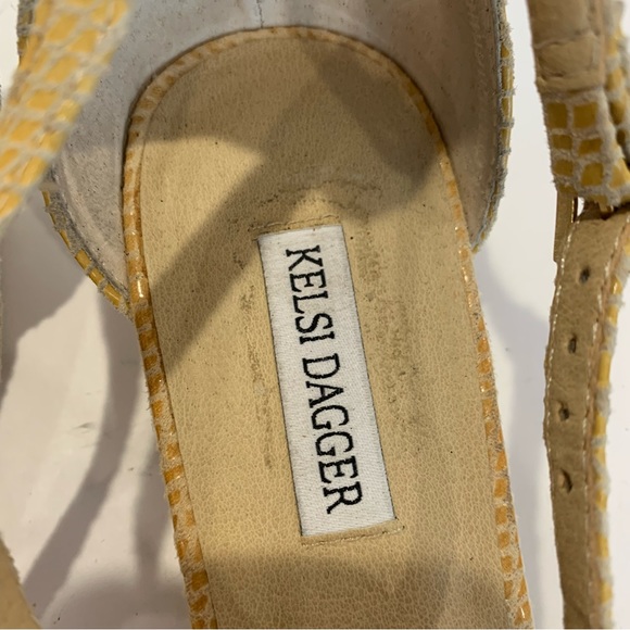 KELSI DAGGER size 10 Anthropologie sandals tan crocodile with ruffles ankle wrap - Picture 9 of 12